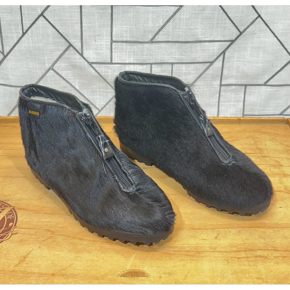 BLONDO Vintage Fur Booties Zipper Waterproof Low Lug Black Womens‎ Size 6
